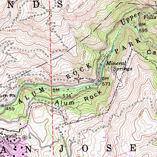 Topographic Map of Alum Rock Park, CA
