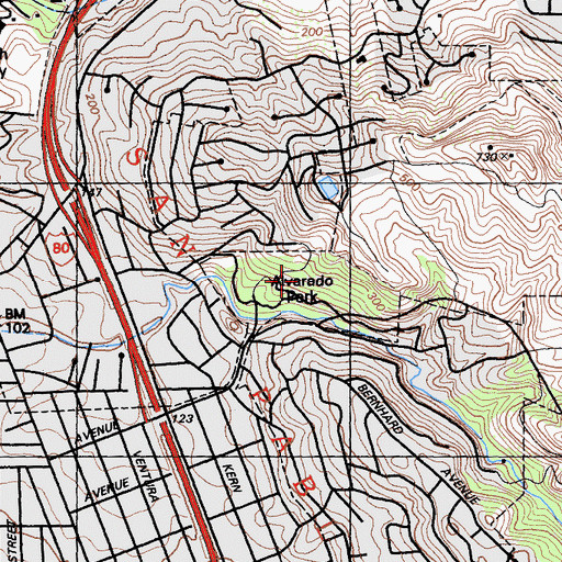 Topographic Map of Alvarado Park, CA