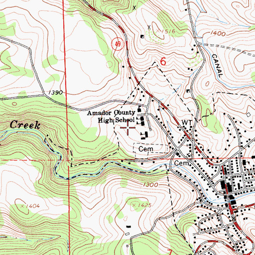 Topographic Map of Amador High School, CA