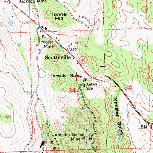 Topographic Map of Amador Mine, CA