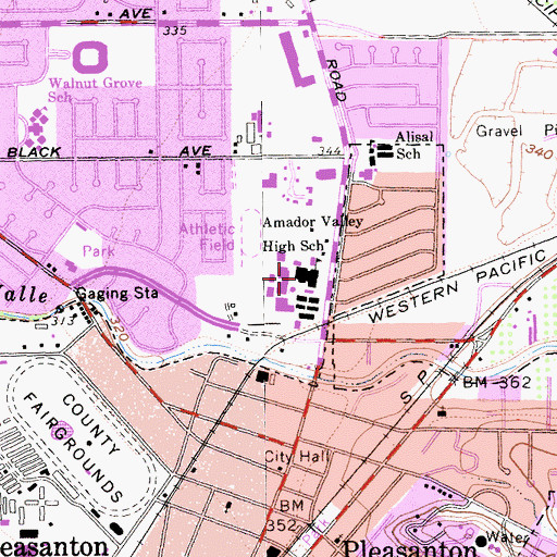 Topographic Map of Amador Valley High School, CA