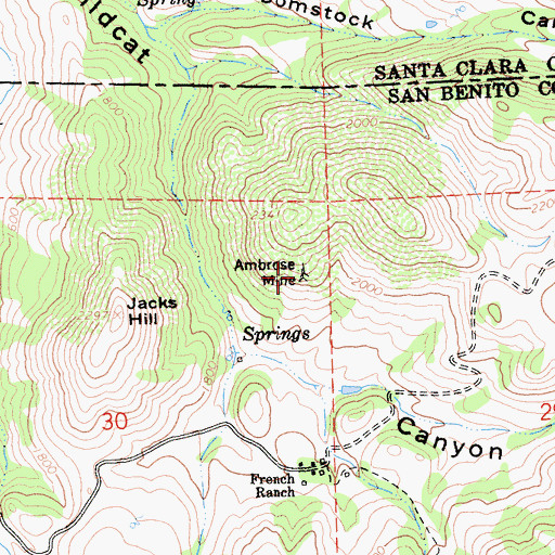 Topographic Map of Ambrose Mine, CA
