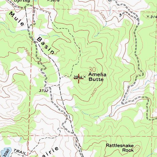 Topographic Map of Amelia Butte, CA
