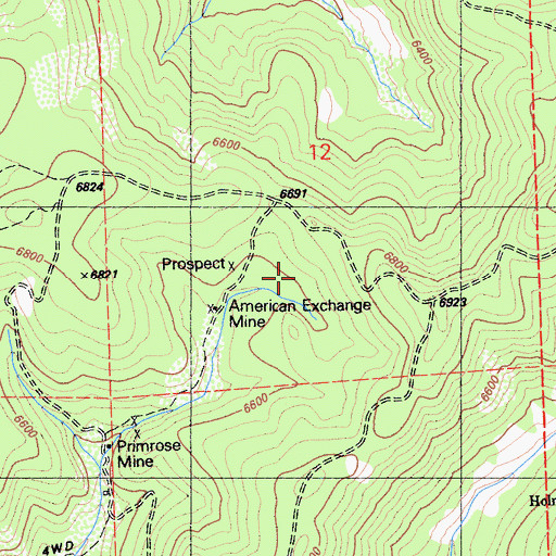 Topographic Map of American Exchange Mine, CA