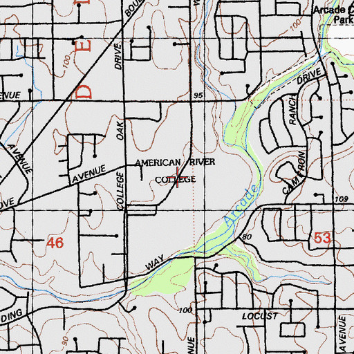 Topographic Map of American River College, CA