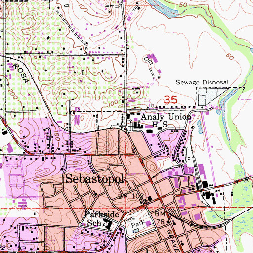 Topographic Map of Analy High School, CA