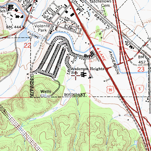 Topographic Map of Anderson Heights Elementary School, CA