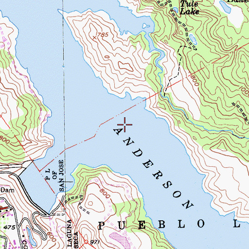 Topographic Map of Anderson Lake, CA