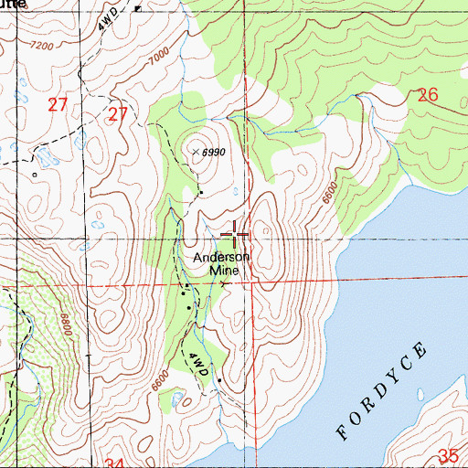 Topographic Map of Anderson Mine, CA