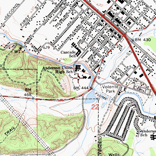 Topographic Map of Anderson High School, CA