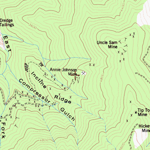 Topographic Map of Annie Johnson Mine, CA