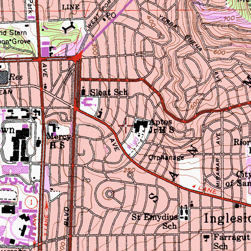 Topographic Map of Aptos Middle School, CA
