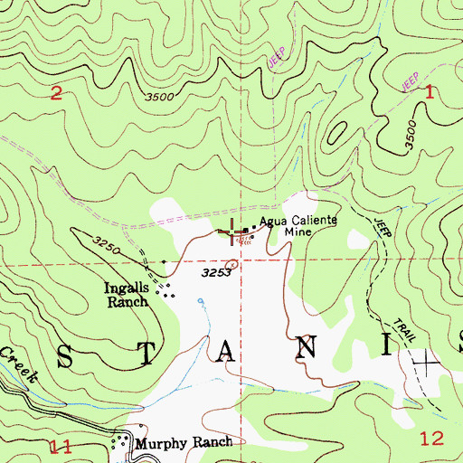 Topographic Map of Aqua Caliente Mine, CA