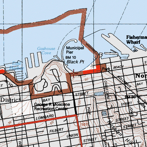 Topographic Map of Aquatic Park, CA