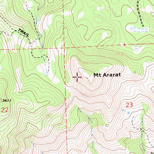 Topographic Map of Mount Ararat, CA
