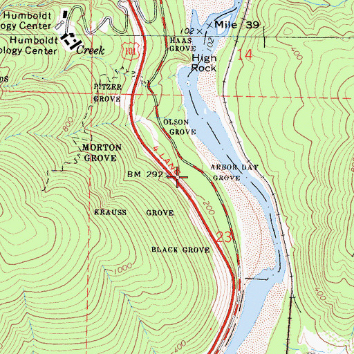 Topographic Map of Arbor Day Grove, CA