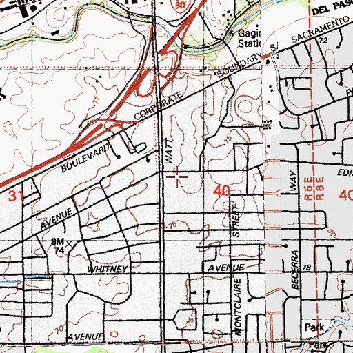 Topographic Map of Arcade Fundamental Middle School, CA