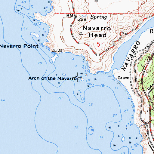 Topographic Map of Arch of the Navarro, CA