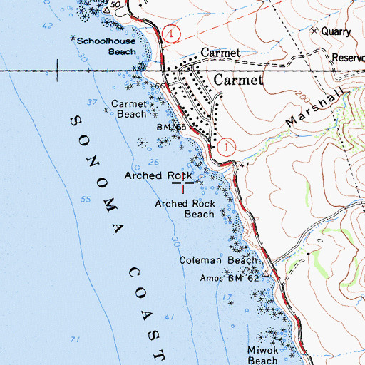 Topographic Map of Arched Rock, CA