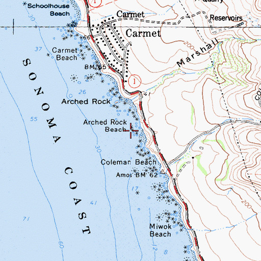 Topographic Map of Arched Rock Beach, CA