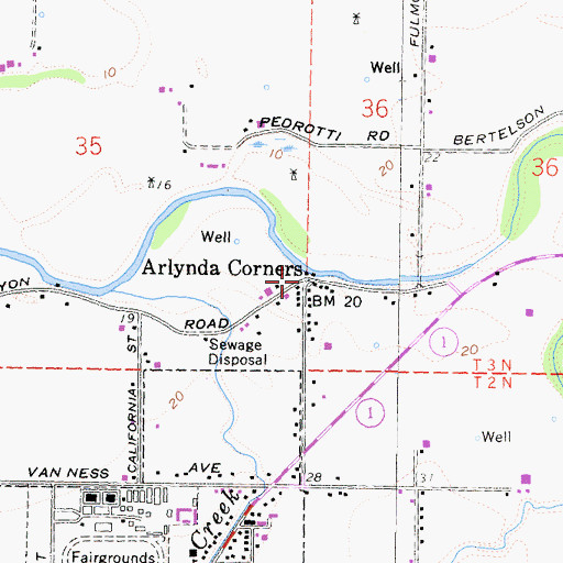 Topographic Map of Arlynda Corners, CA