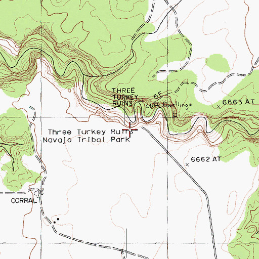 Topographic Map of Three Turkey Ruins Navajo Tribal Park, AZ