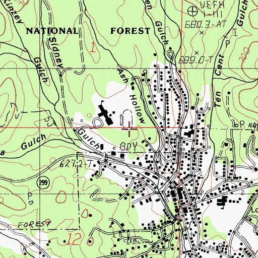 Topographic Map of Ash Hollow, CA