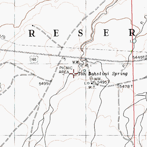 Topographic Map of Toh Dahstini Spring, AZ