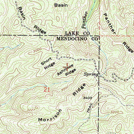 Topographic Map of Ashmore Ridge, CA