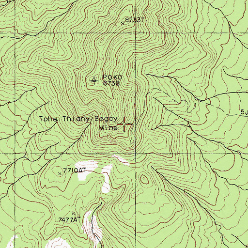Topographic Map of Tohe Thlany Begay Mine, AZ