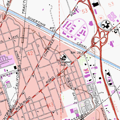 Topographic Map of August Elementary School, CA
