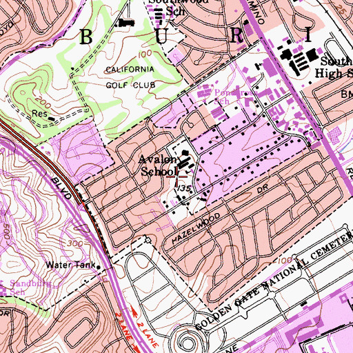 Topographic Map of Avalon School, CA