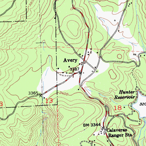 Topographic Map of Avery, CA