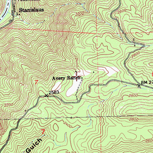 Topographic Map of Avery Ranch, CA