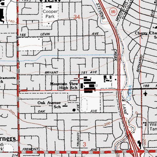 Topographic Map of Mountain View High School, CA
