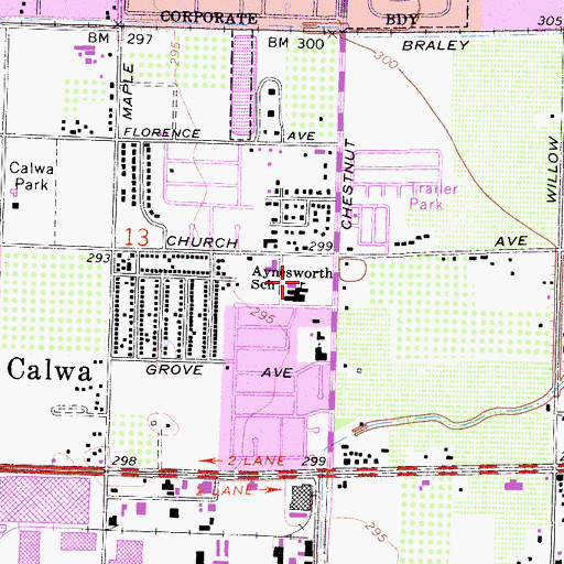 Topographic Map of Aynesworth Elementary School, CA