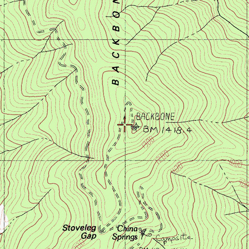 Topographic Map of Backbone Ridge Lookout, CA