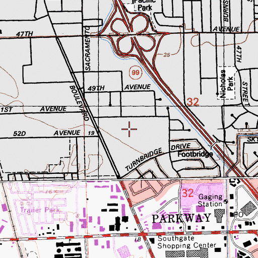 Topographic Map of Fern Bacon Middle School, CA