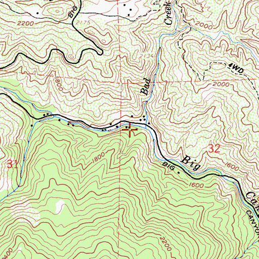 Topographic Map of Bad Creek, CA