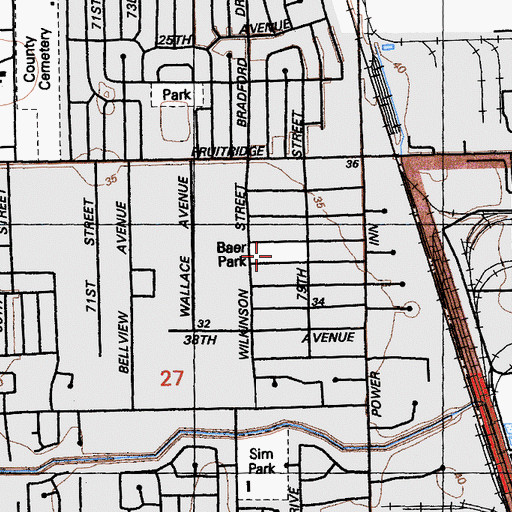 Topographic Map of Baer Park, CA