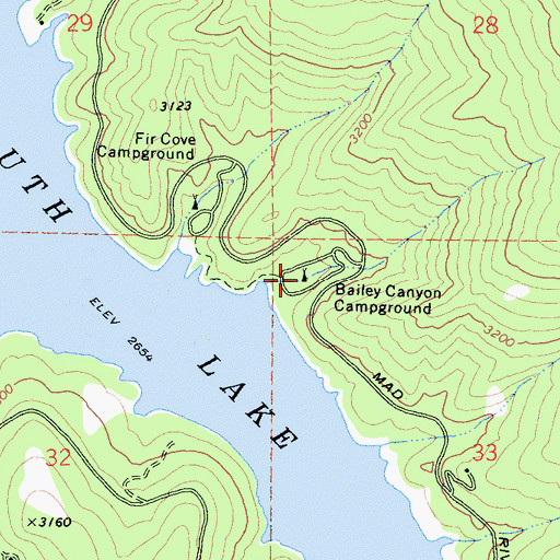 Topographic Map of Bailey Canyon Campground, CA