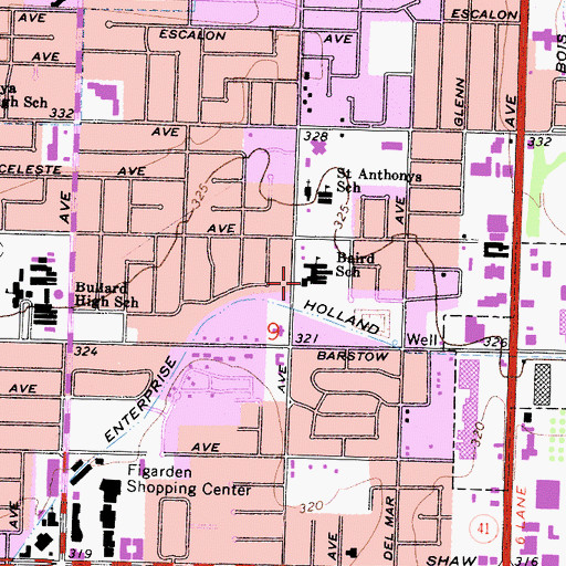Topographic Map of Baird Middle School, CA