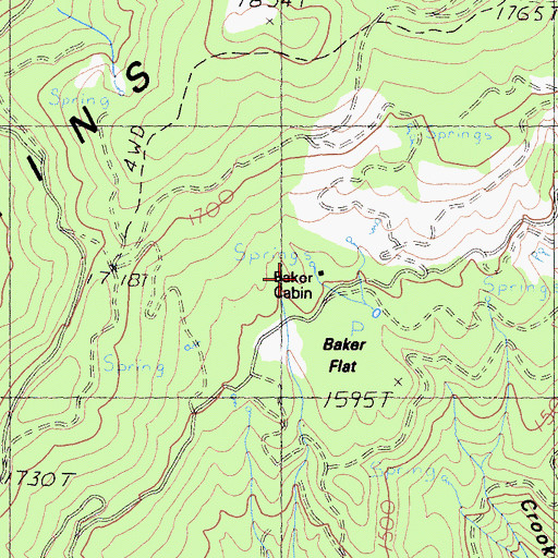 Topographic Map of Baker Cabin, CA