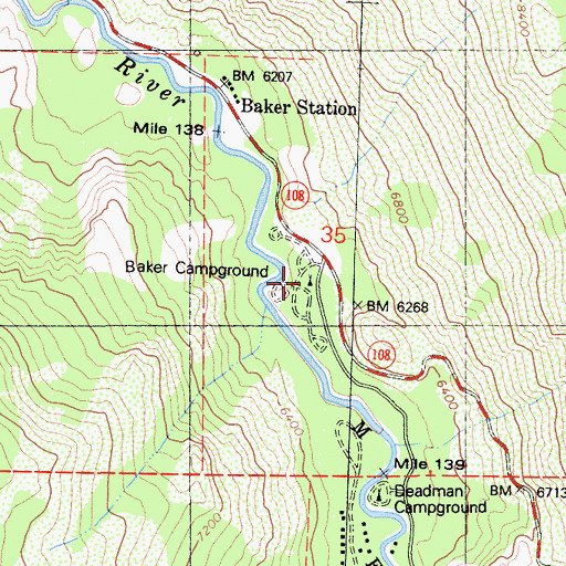 Topographic Map of Baker Campground, CA