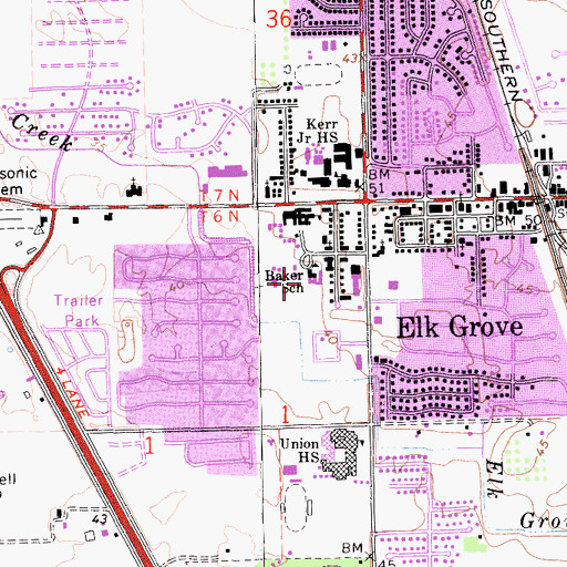Topographic Map of Jessie Baker Elementary School, CA