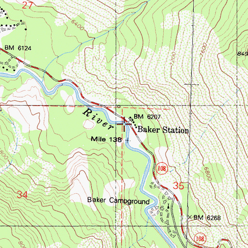 Topographic Map of Baker Station, CA