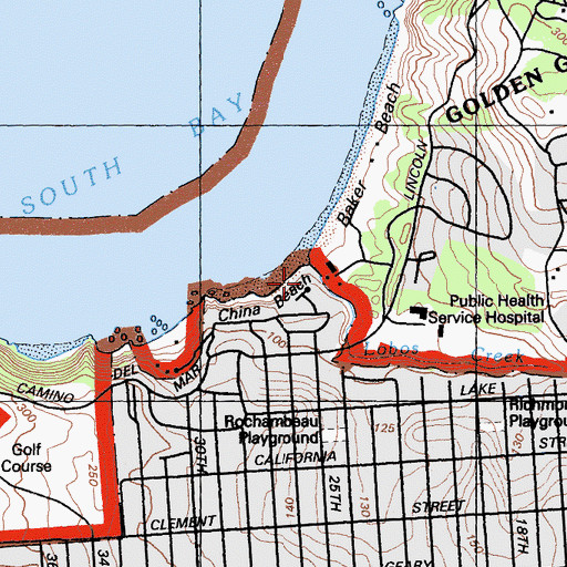 Topographic Map of Baker Beach State Park, CA