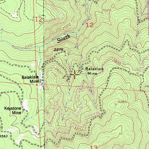 Topographic Map of Balaklaia Mine, CA