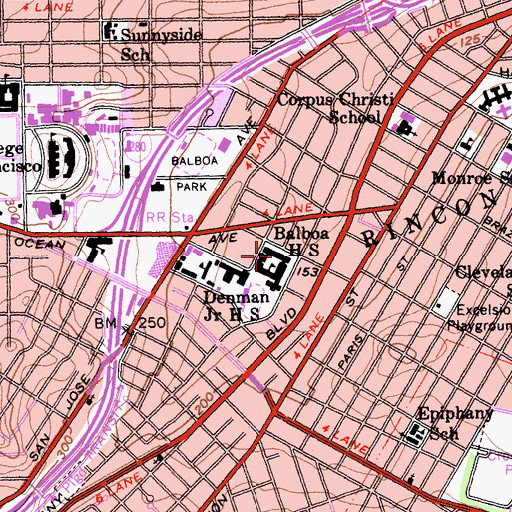 Topographic Map of Balboa High School, CA