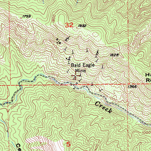 Topographic Map of Bald Eagle Mine, CA